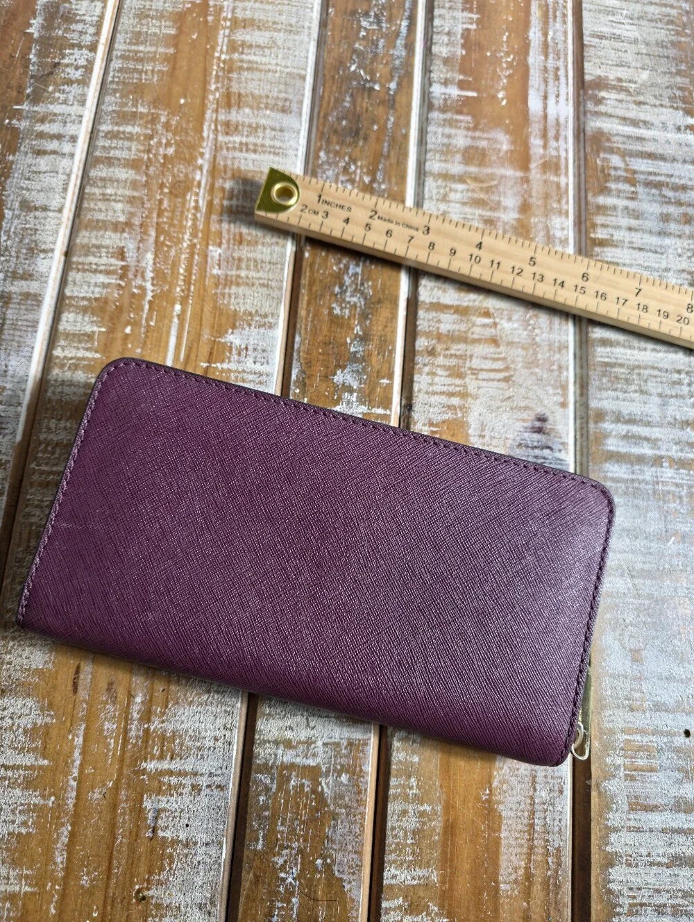 Michael Kors Plum Saffiano Zip Around Wallet with Gold Hardware